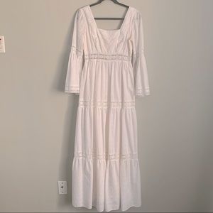 1970s Cottagecore White Eyelet Lace Prairie Dress